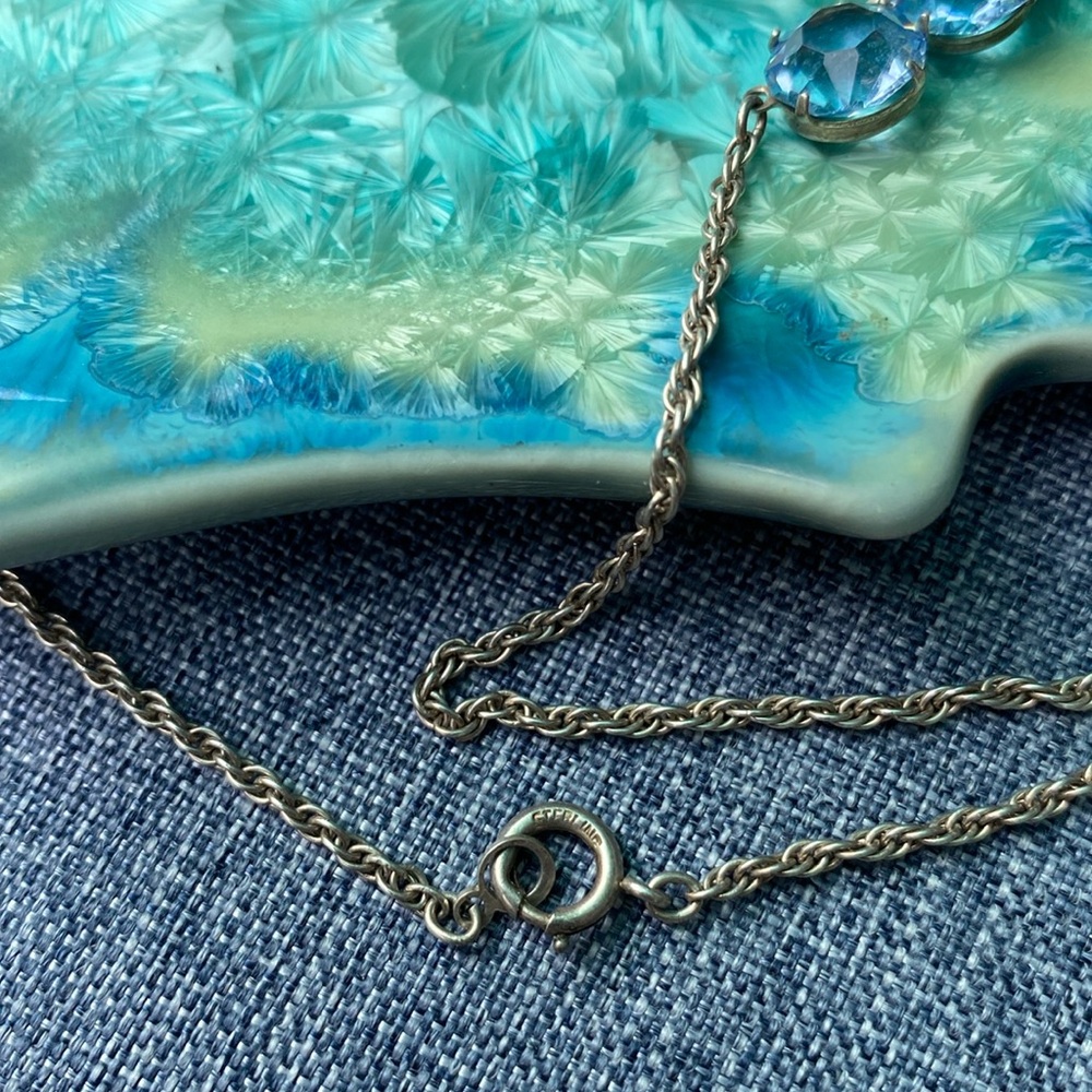 Vintage Sterling Silver Blue Stone Necklace - Picture 4 of 15